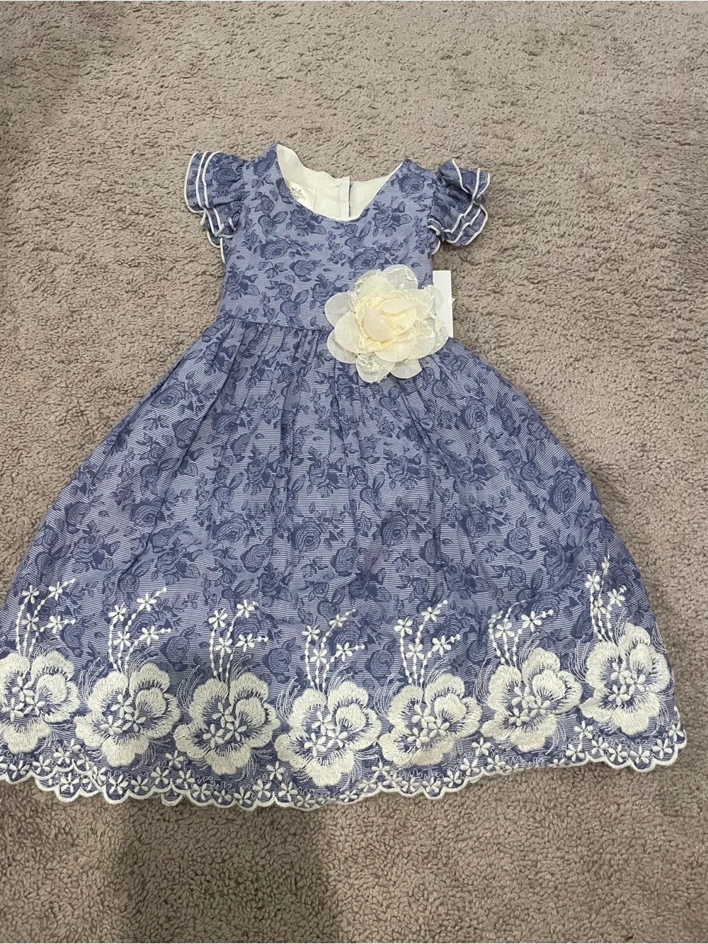Laura Ashley Blue Floral Lace Dress with Cream Accent Flower